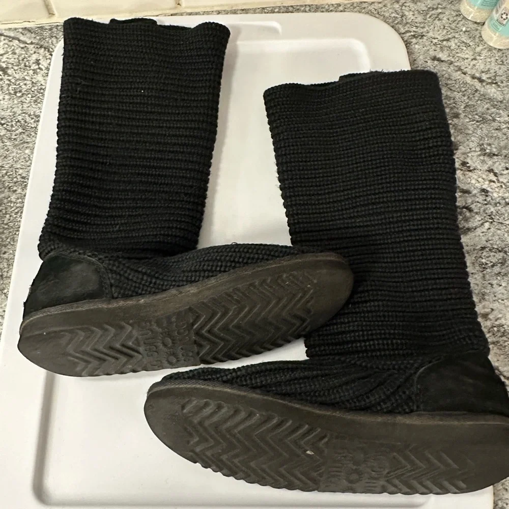 UGG Over the knee twisted black cable knit button detail fold over gorpcore boot